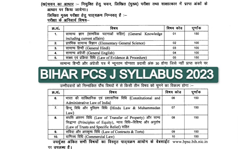 Bihar PCS J Syllabus 2023 and Exam Pattern and Selection Process.