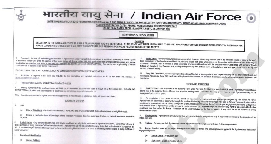Indian Airforce Agniveers Agnipath Recruitment