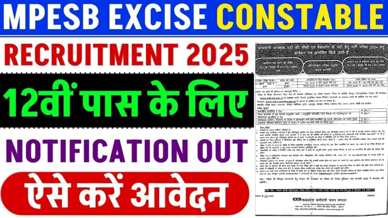 MPESB, MPESB Excise Constable Online Form 2025, sarkarijob, sarkari job, sarkari result, sarkari exam, freejobalert