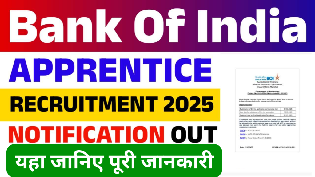 Bank Of India,Bank of India Apprentices Online Form 2025,sarkarijob, sarkari job, sarkari result, sarkari exam, freejobalert