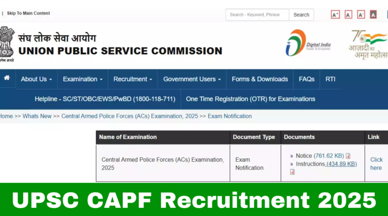 UPSC,UPSC CAPF Assistant Commandant Online Form 2025sarkarijob, sarkari job, sarkari result, sarkari exam, freejobalert