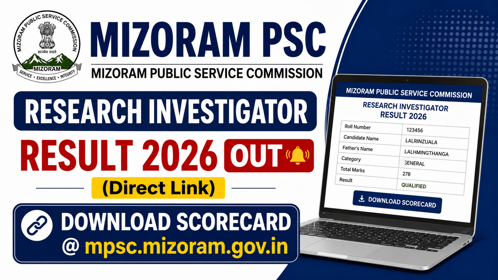 Mizoram PSC Research Investigator Result 2026, sarkari job, sarkari job find
