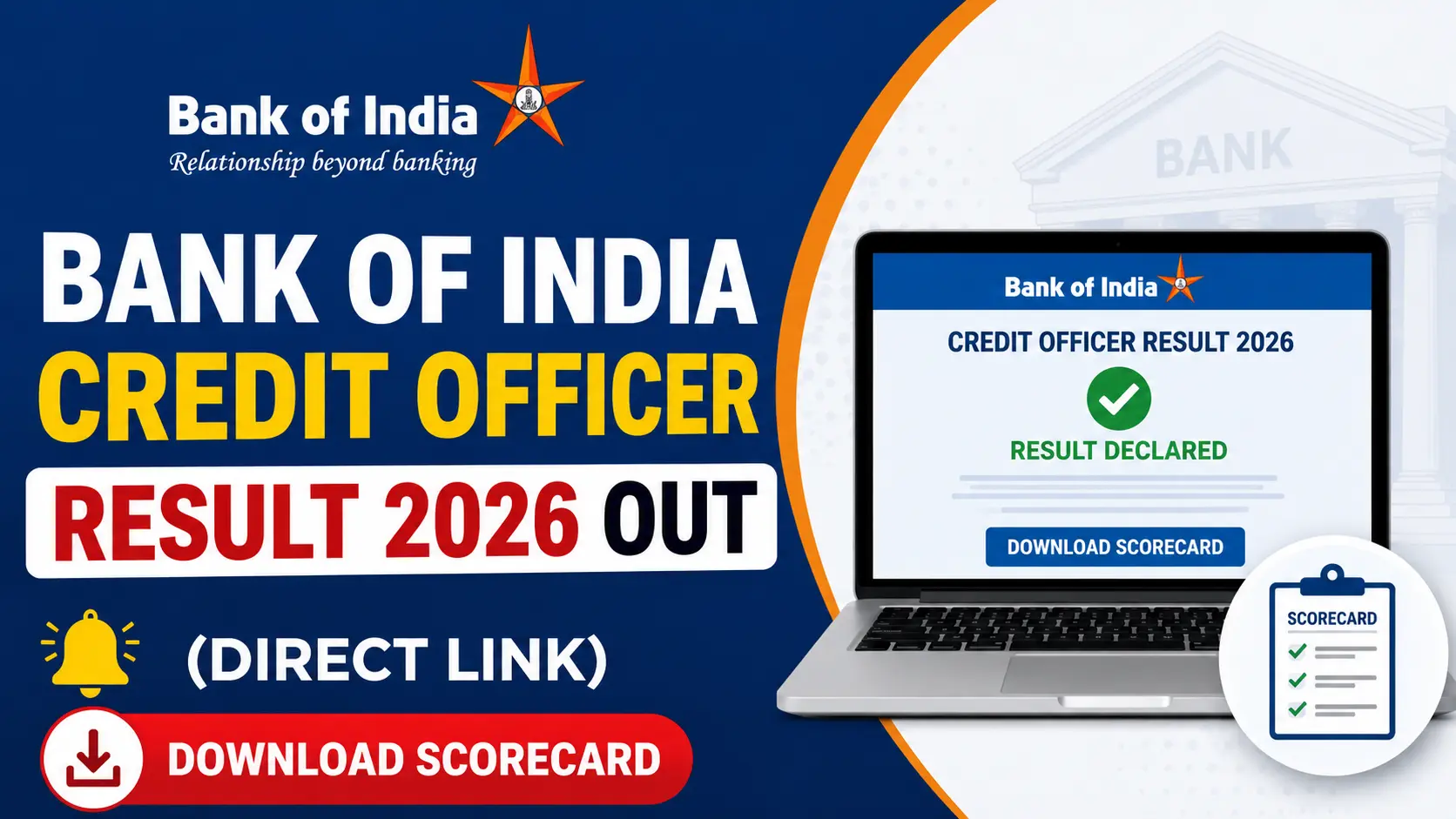 Bank Of India Credit Officer Result 2026, Bank Of India Credit Officer Result 2026 OUT (Direct Link) - Download Scorecard @ bankofindia.bank.in