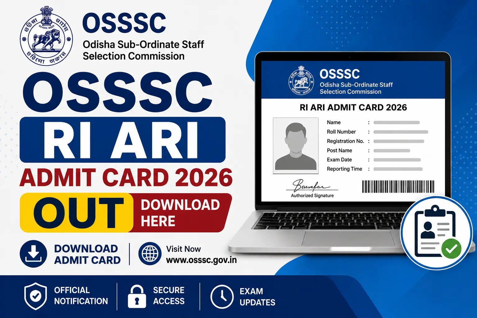 OSSSC RI ARI Admit Card 2026, OSSSC RI ARI Admit Card 2026