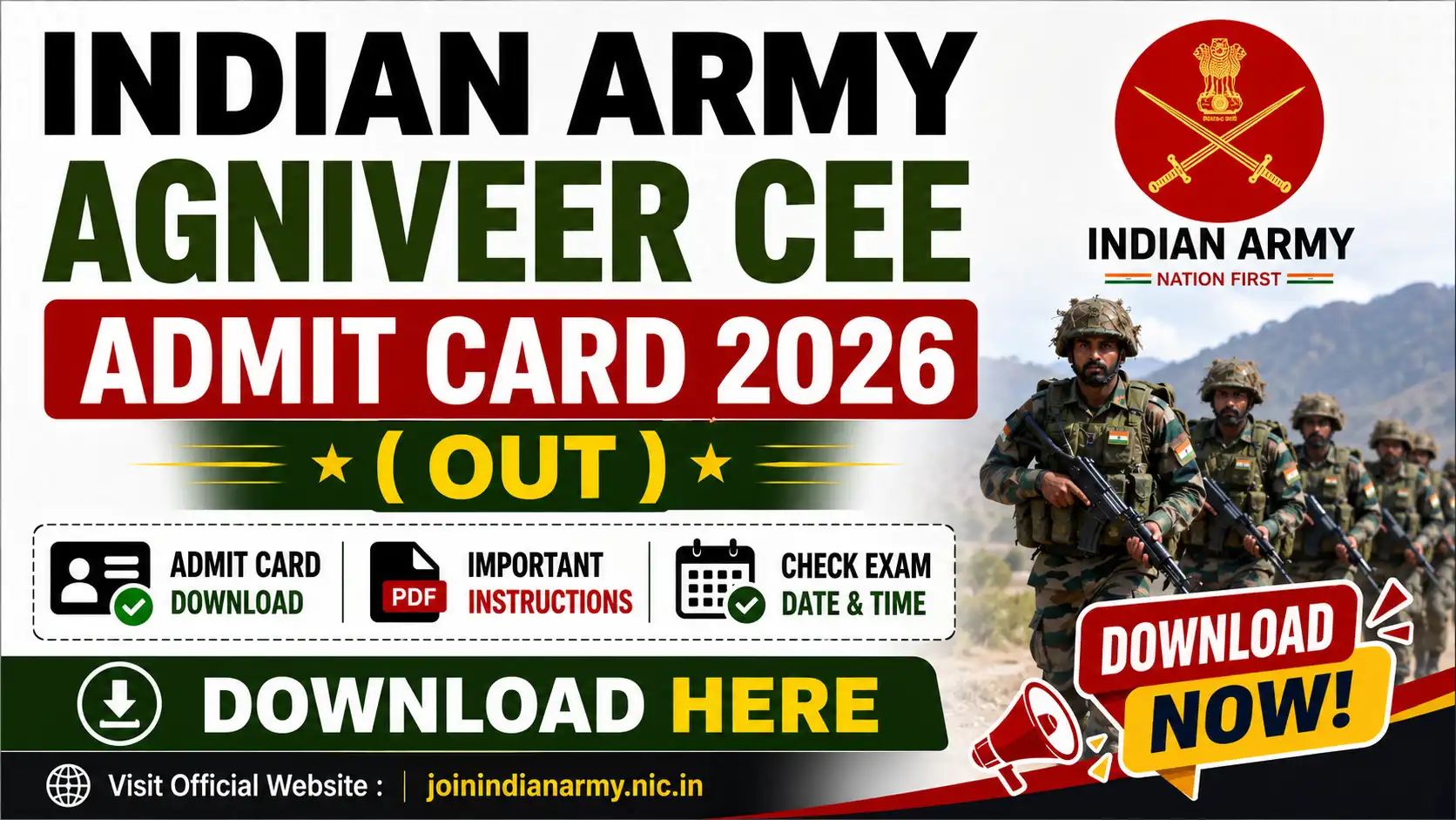 Indian Army Agniveer CEE Admit Card 2026, sarkari job, sarkari result, sarkarijob, sarkariexam, sarkari naukari, sarkarijobfind, sarkari job find, freejobalert, sarkariresult, sarkari exam, sarkari ujala