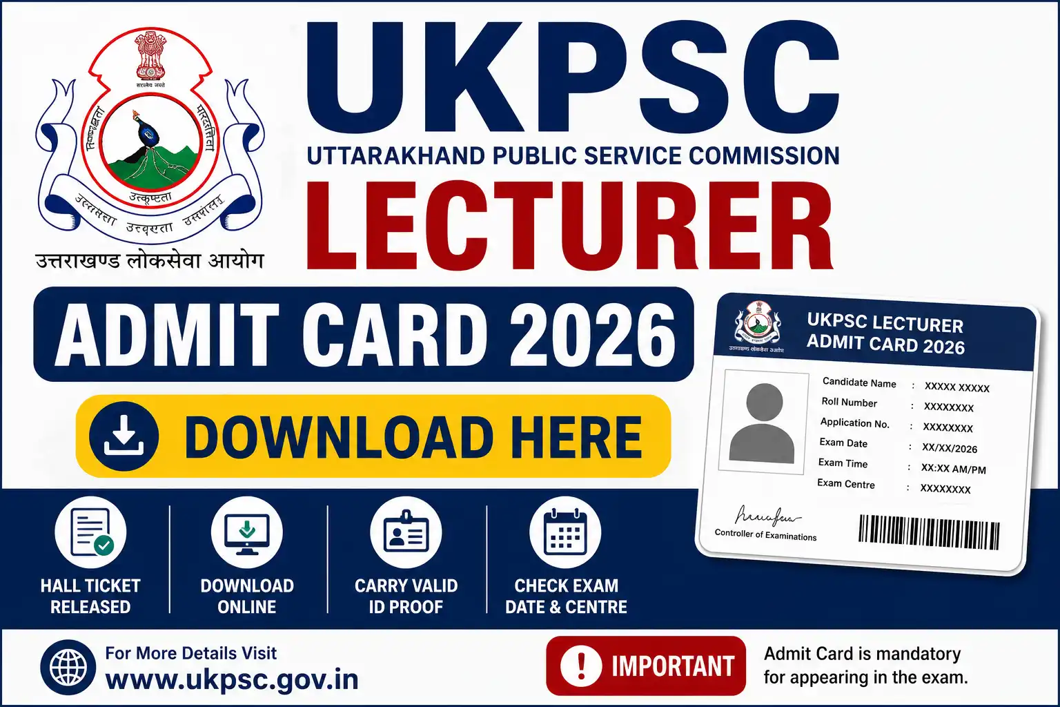 UKPSC Lecturer Admit Card 2026, UKPSC Lecturer Admit Card 2026