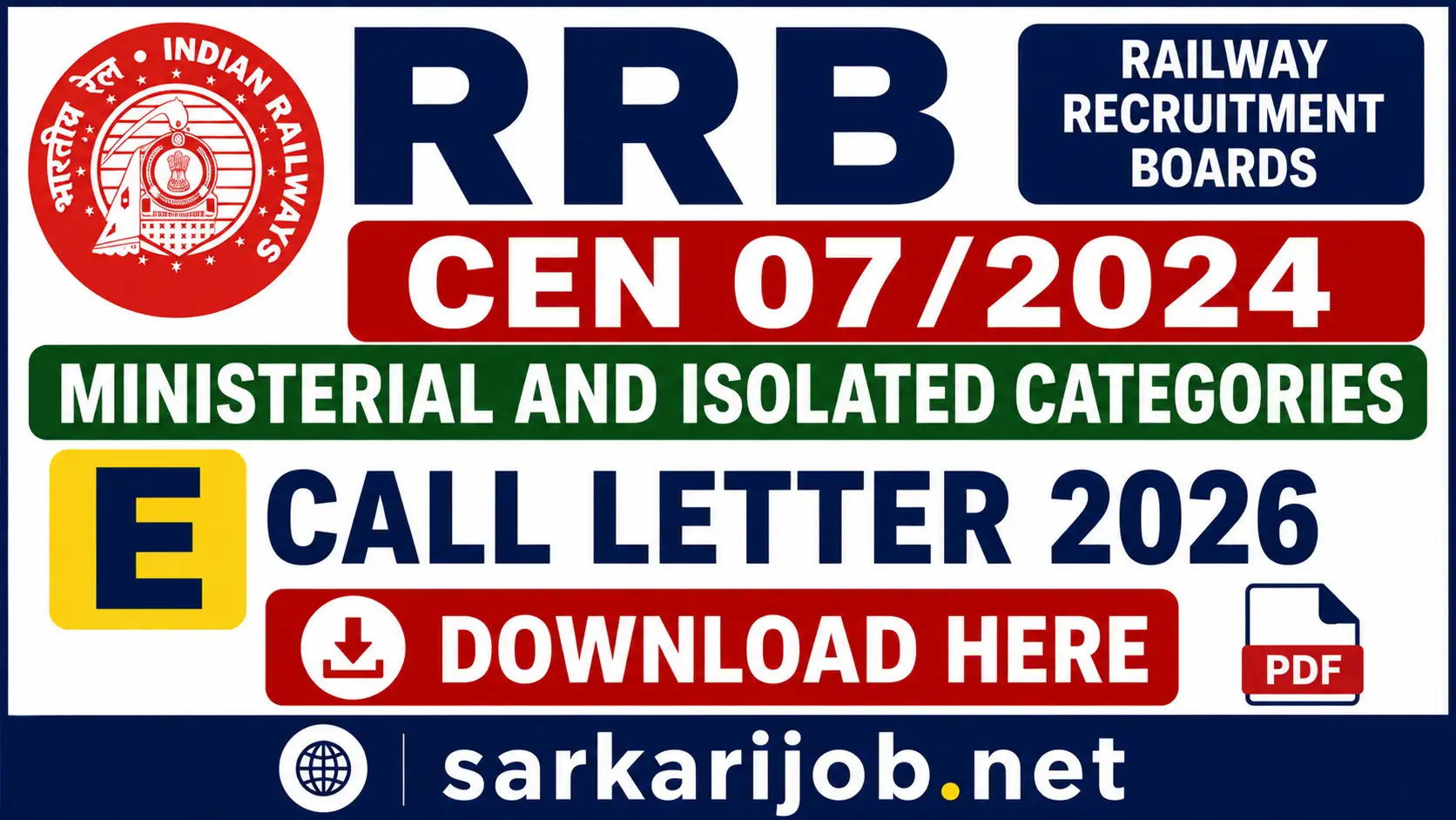 RRB CEN 07/2024 Ministerial and Isolated Categories E Call Letter 2026, sarkari job, sarkari result, sarkarijob, sarkariexam, sarkari naukari, sarkarijobfind, sarkari job find, freejobalert, sarkariresult, sarkari exam, sarkari ujala