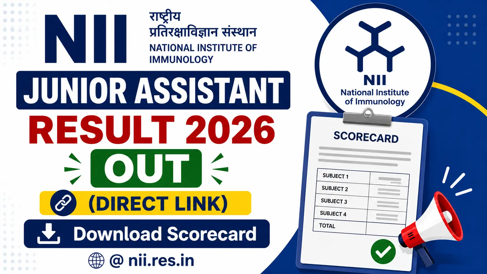 NII Junior Assistant Result 2026, NII Junior Assistant Result 2026