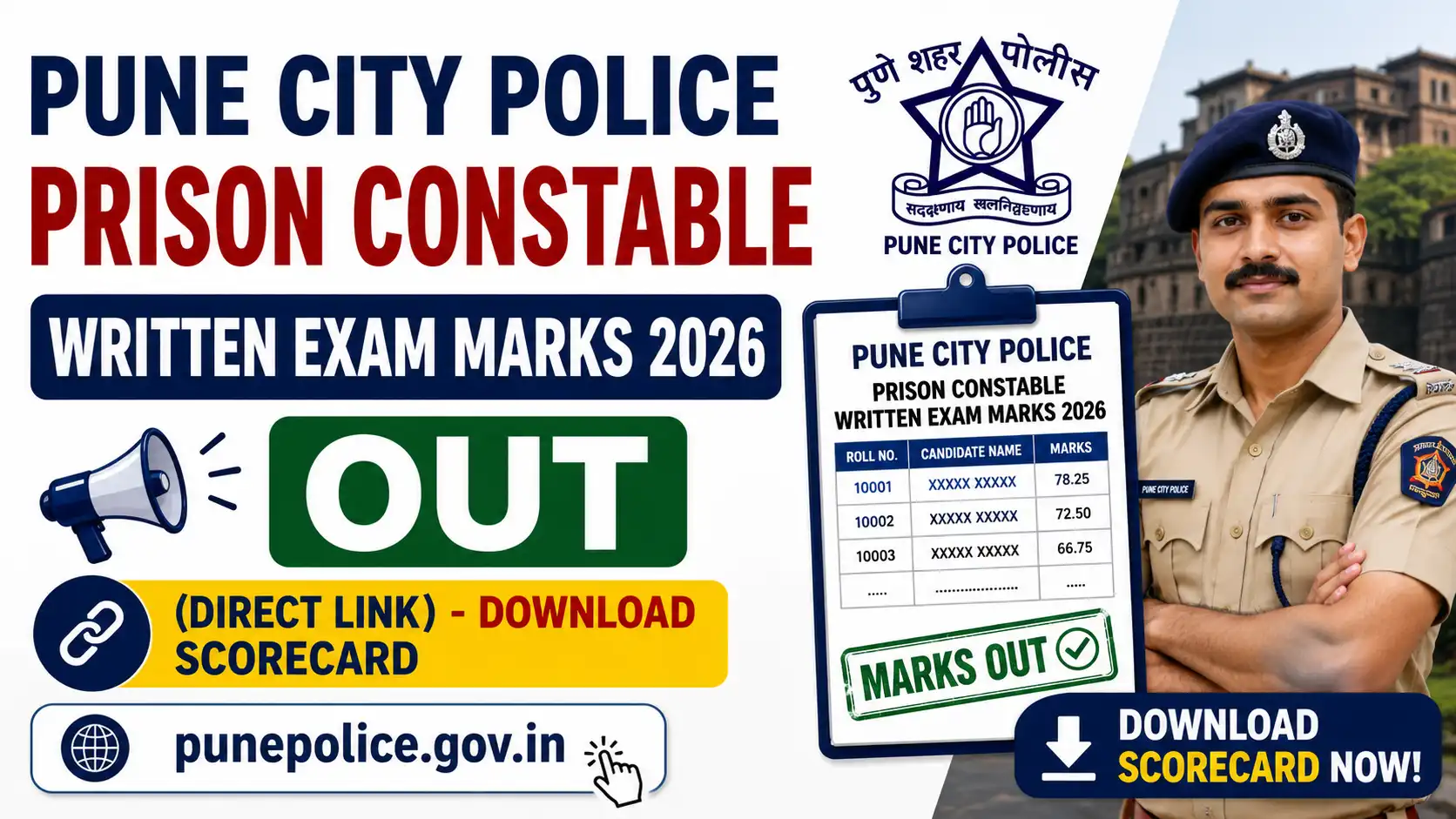 Pune City Police Prison Constable Written Exam Marks 2026, sarkari job, sarkari result, sarkarijob, sarkariexam, sarkari naukari, sarkarijobfind, sarkari job find, freejobalert, sarkariresult, sarkari exam, sarkari ujala