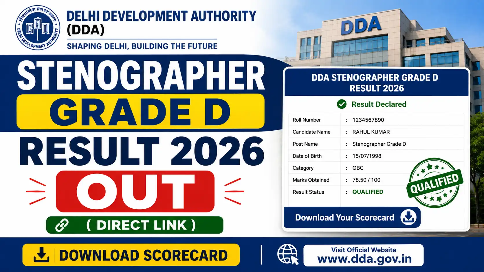 DDA Stenographer Grade D Result 2026, sarkari job, sarkari result, sarkarijob, sarkariexam, sarkari naukari, sarkarijobfind, sarkari job find, freejobalert, sarkariresult, sarkari exam, sarkari ujala