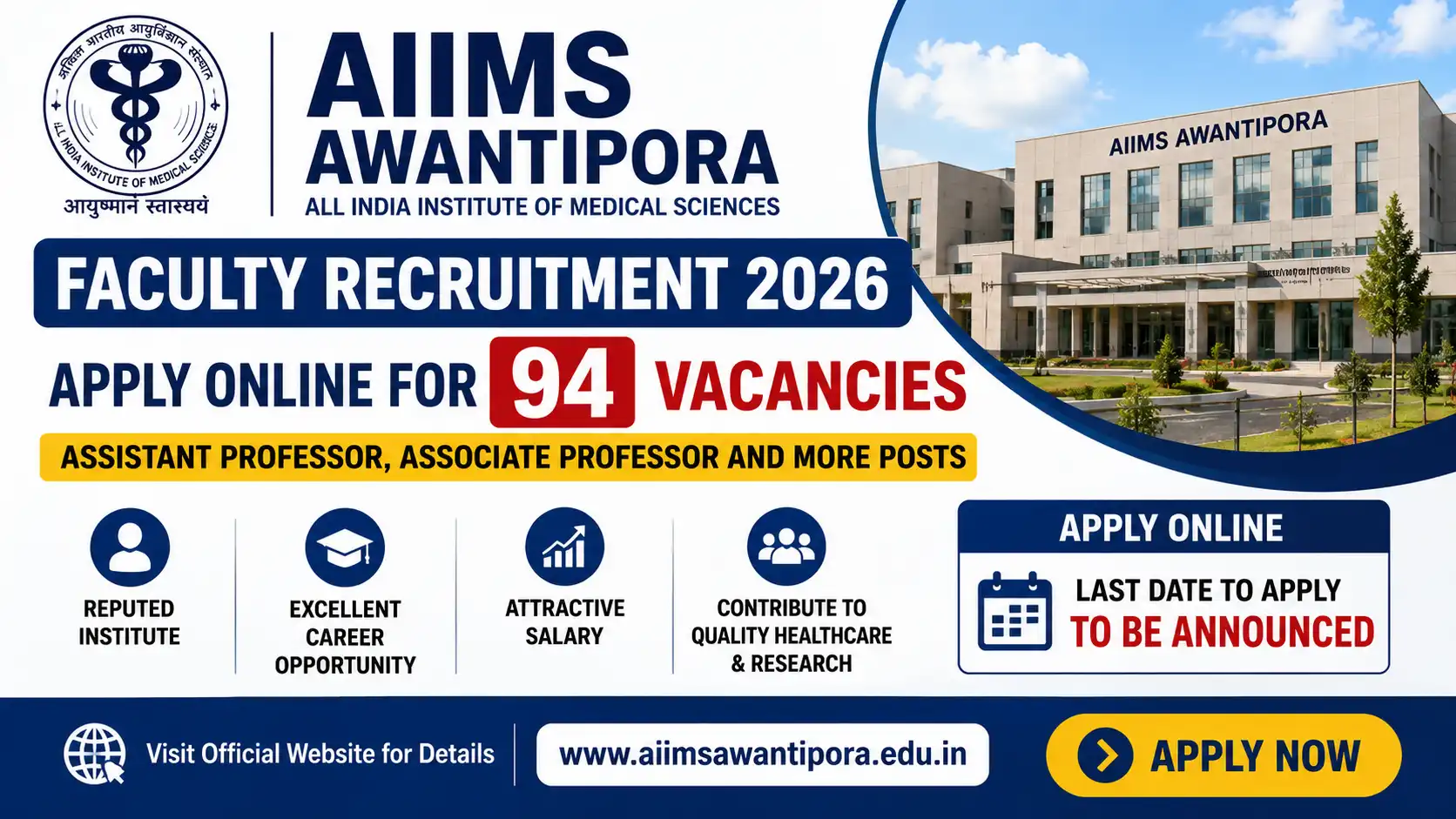 AIIMS Awantipora Faculty Recruitment 2026, AIIMS Awantipora Faculty Recruitment 2026