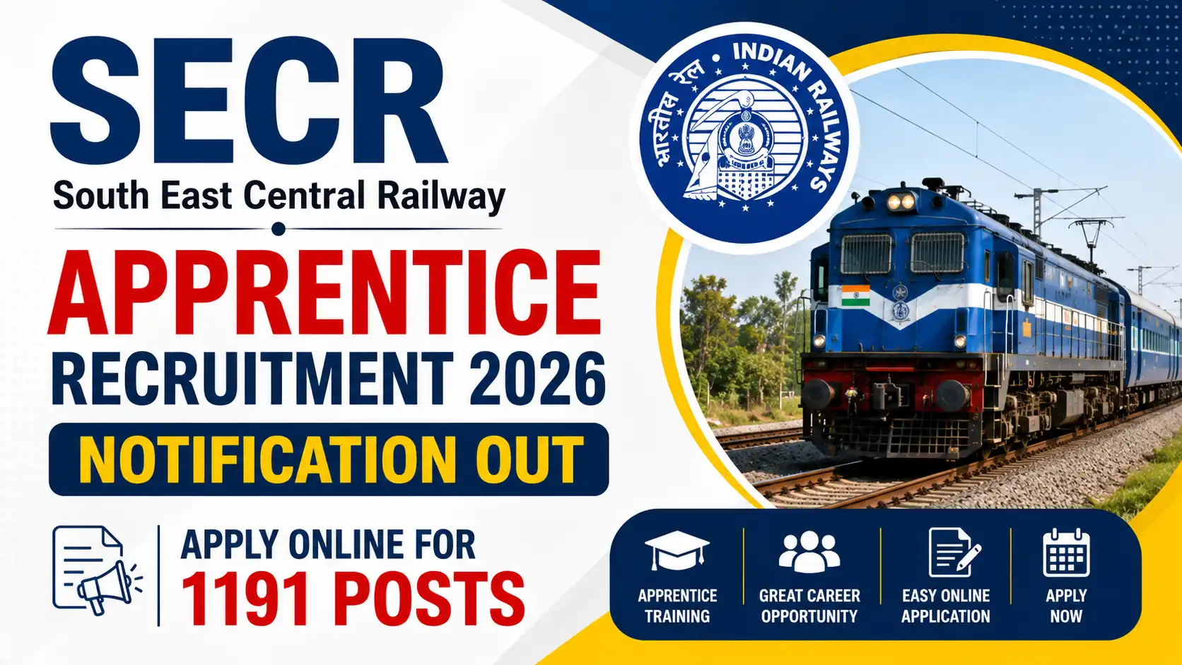 SECR Apprentice Recruitment 2026, SECR Apprentice Recruitment 2026 Notification Out - Apply Online for 1191 Posts