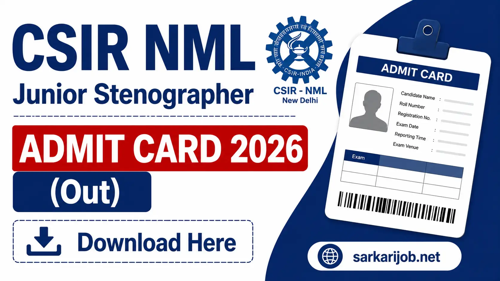 CSIR NML Junior Stenographer Admit Card 2026, sarkari job, sarkari result, sarkarijob, sarkariexam, sarkari naukari, sarkarijobfind, sarkari job find, freejobalert, sarkariresult, sarkari exam, sarkari ujala