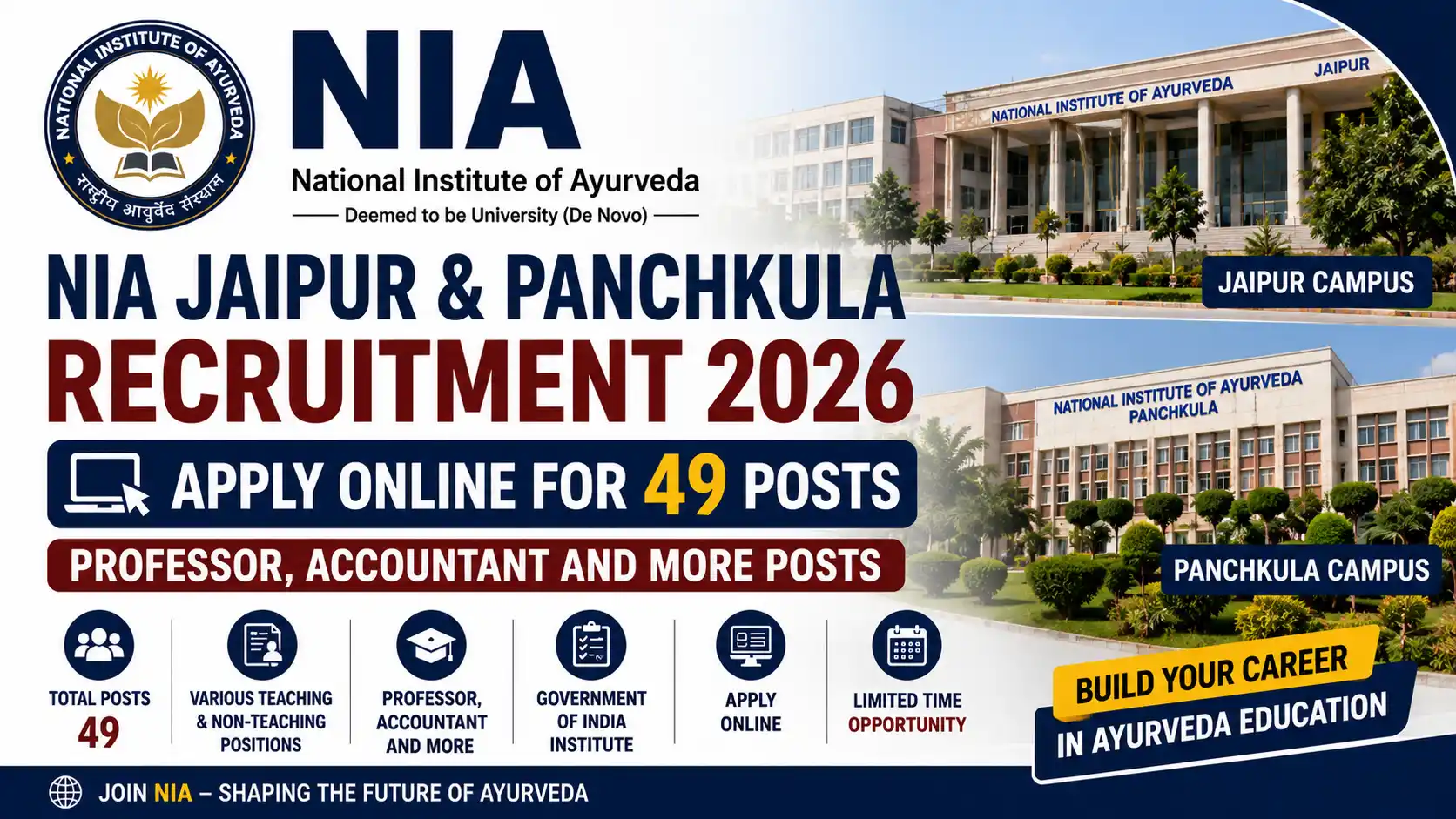 NIA Jaipur & Panchkula Recruitment 2026 ,NIA Jaipur & Panchkula Recruitment 2026 - Apply Online for 49 Professor, Accountant and More Posts